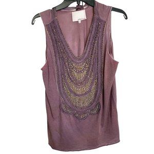 Phillip Lim Womens Brown Beaded Sleeveless Cotton Knit Tank Top Size XS